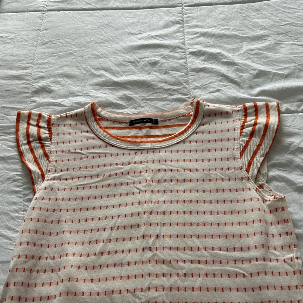 Staccato Cream and Orange Striped Short Sleeve Tee